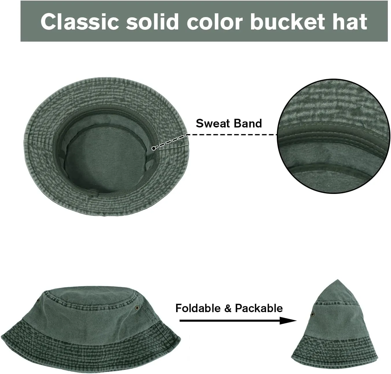 Washed Cotton Bucket Hats Packable Summer Outdoor Cap Travel Beach Sun Hat Plain Colors for Men Women