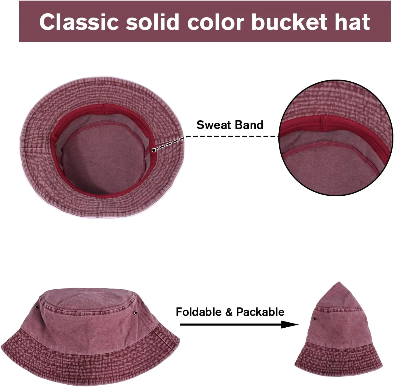 Washed Cotton Bucket Hats Packable Summer Outdoor Cap Travel Beach Sun Hat Plain Colors for Men Women