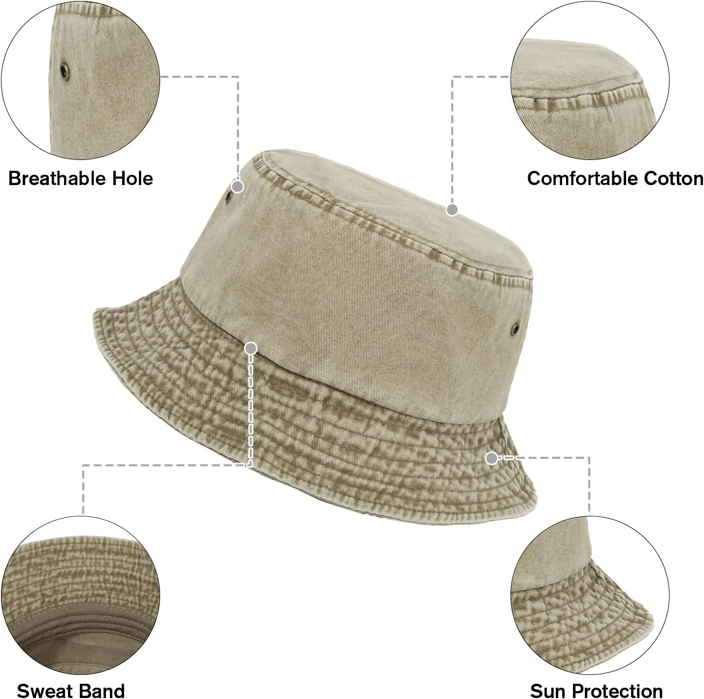 Washed Cotton Bucket Hats Packable Summer Outdoor Cap Travel Beach Sun Hat Plain Colors for Men Women