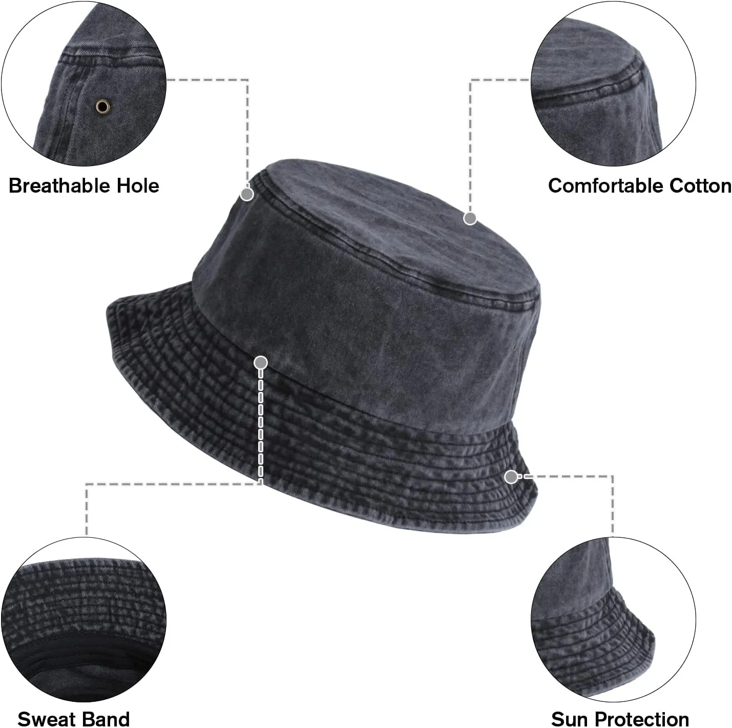 Washed Cotton Bucket Hats Packable Summer Outdoor Cap Travel Beach Sun Hat Plain Colors for Men Women