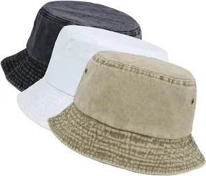 Washed Cotton Bucket Hats Packable Summer Outdoor Cap Travel Beach Sun Hat Plain Colors for Men Women
