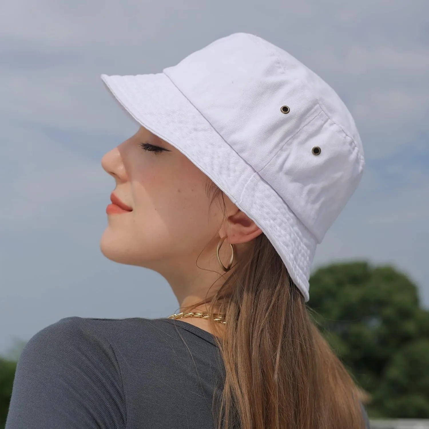 Washed Cotton Bucket Hats Packable Summer Outdoor Cap Travel Beach Sun Hat Plain Colors for Men Women