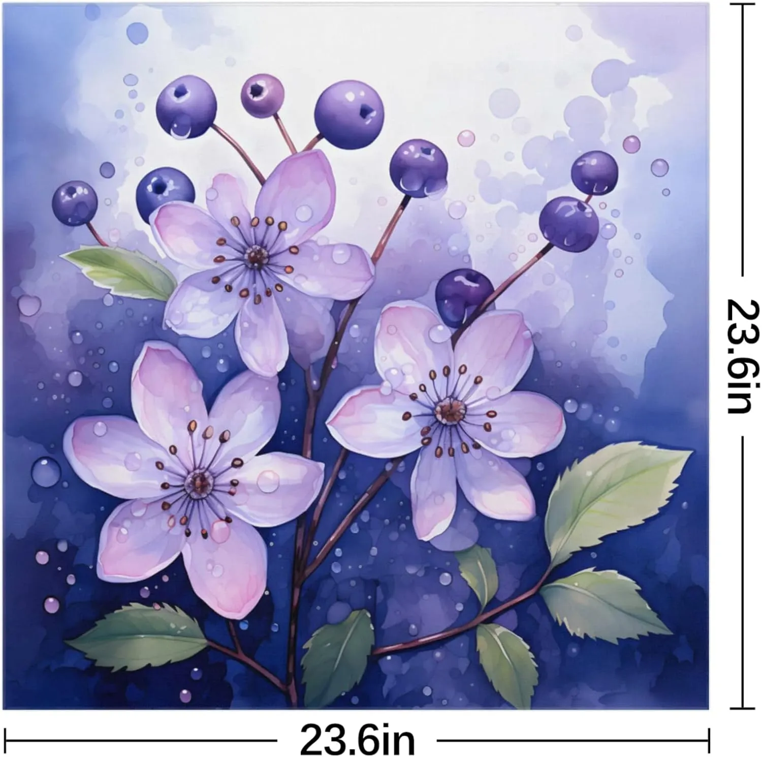 Watercolor Blueberry Flower Silk Scarf for Women 23.6x23.6" Satin Head Scarf