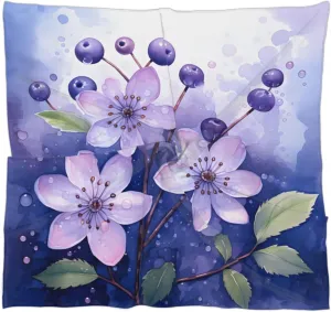Watercolor Blueberry Flower Silk Scarf for Women 23.6x23.6" Satin Head Scarf