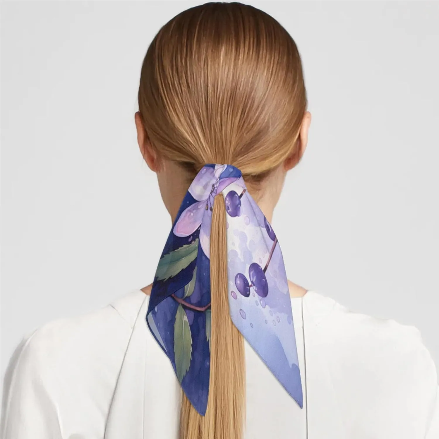 Watercolor Blueberry Flower Silk Scarf for Women 23.6x23.6" Satin Head Scarf