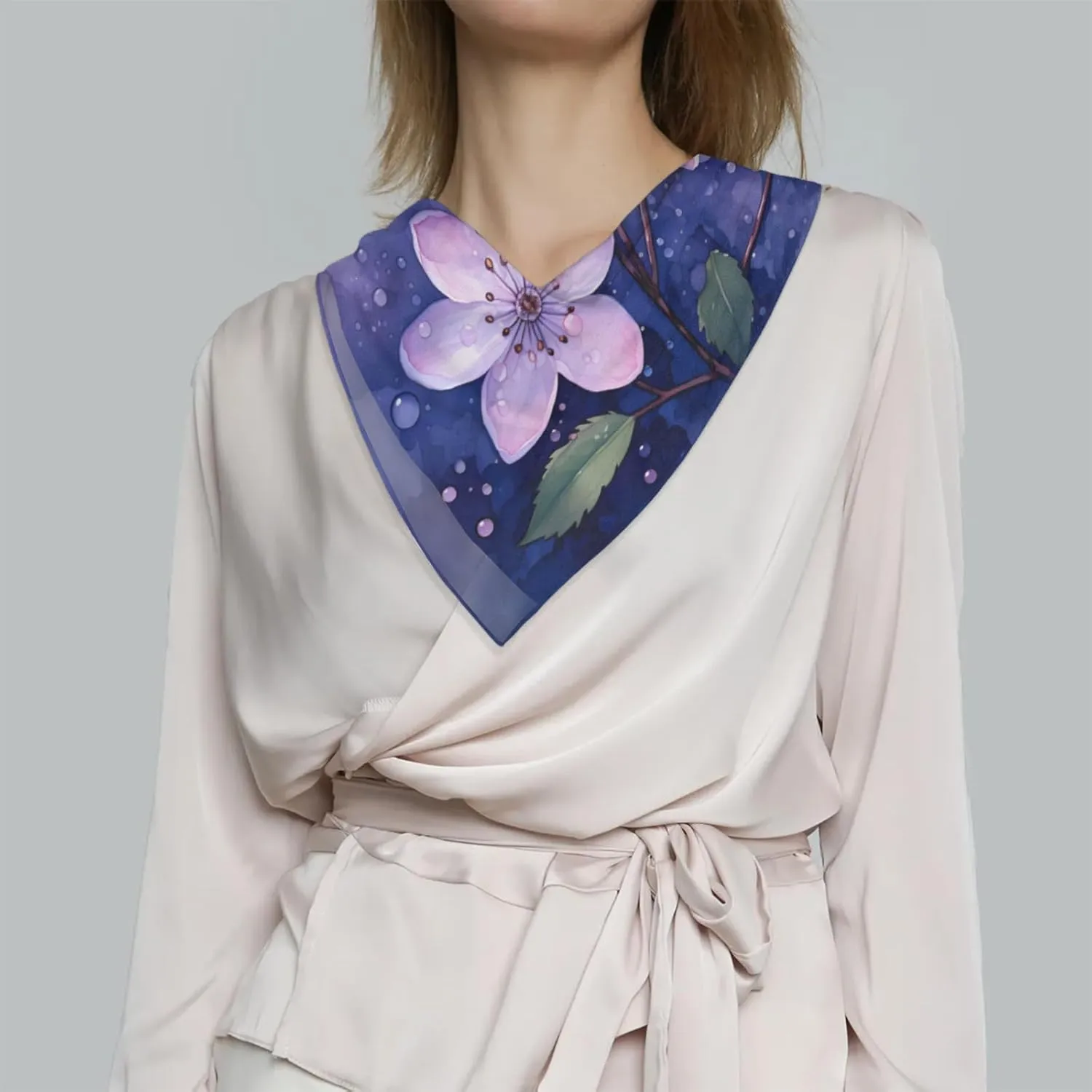 Watercolor Blueberry Flower Silk Scarf for Women 23.6x23.6" Satin Head Scarf