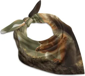 Wildlife Forest Squirrel 25" Square Head Scarf Lightweight Silk Scarf for Women Soft Satin Head Scarves Large Neckerchief Fashion Bandanas Silk Headband Neck Satin Scarfs for Bag Hair Scarves Gift