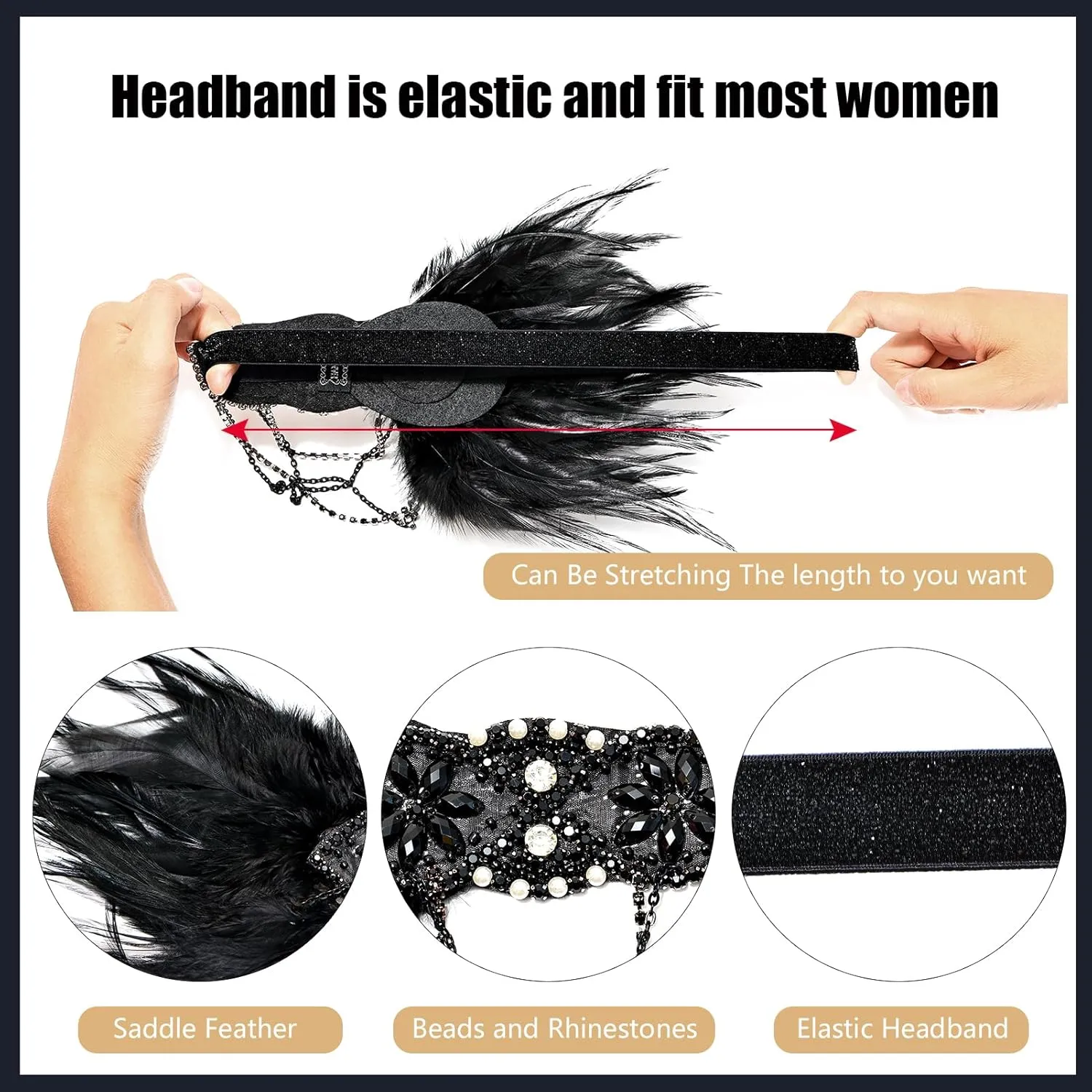 Women 1920s Flapper Set with Headband Beaded Necklaces Earrings Gloves for Vintage Wedding Costume Accessories