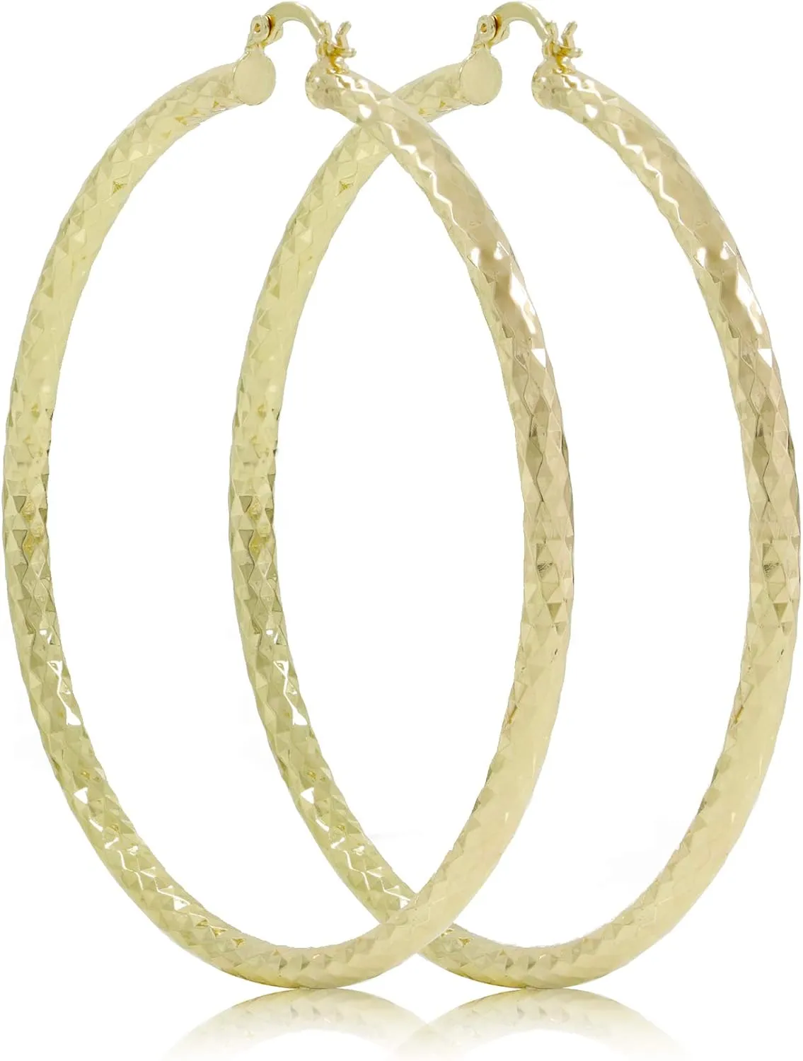 Women's 14K Gold Layered Round Hoop Earrings Diamond Cut Finish 4mm Width