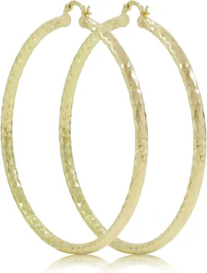 Women's 14K Gold Layered Round Hoop Earrings Diamond Cut Finish 4mm Width