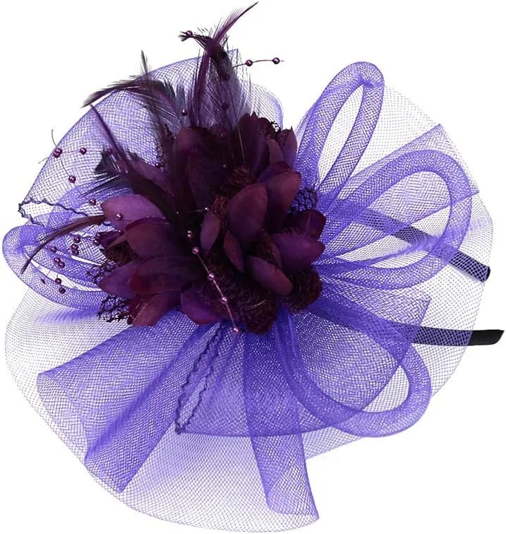 Women's 20s 50s Feather Fascinator Pearl Peacock Feather Hair Band Cocktail Wedding Headpiece Ascot Hats Flower