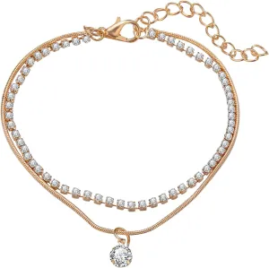 Women's Anklets Double Layered Rhinestone Ankle Chain Alloy Full Snake Foot Jewelry Ankle Bracelets for Set Adjustable Ankle Imitation Gifts for Golden