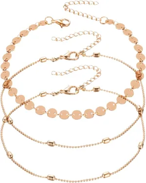 Women's Anklets Filled with Personalized Anklets Beach Feet Jewelry Gift 3 Layer Anklet Simplicity Anklet Hair Band (Gold, One Size)