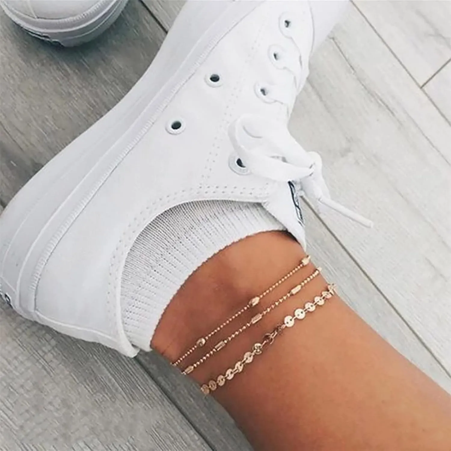 Women's Anklets Filled with Personalized Anklets Beach Feet Jewelry Gift 3 Layer Anklet Simplicity Anklet Hair Band (Gold, One Size)
