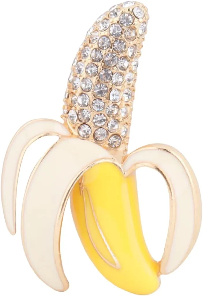 Women's Banana Brooch Fashionable and Unique, Elegant and Vintage Crystal Water Diamond Gold Plated Cute Fruit Brooch