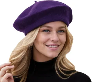 Women's Beret Hats - French Wool Blend Winter Cap, 70% Wool All-Season Soft Beret Hats for Women (Multi-Color)