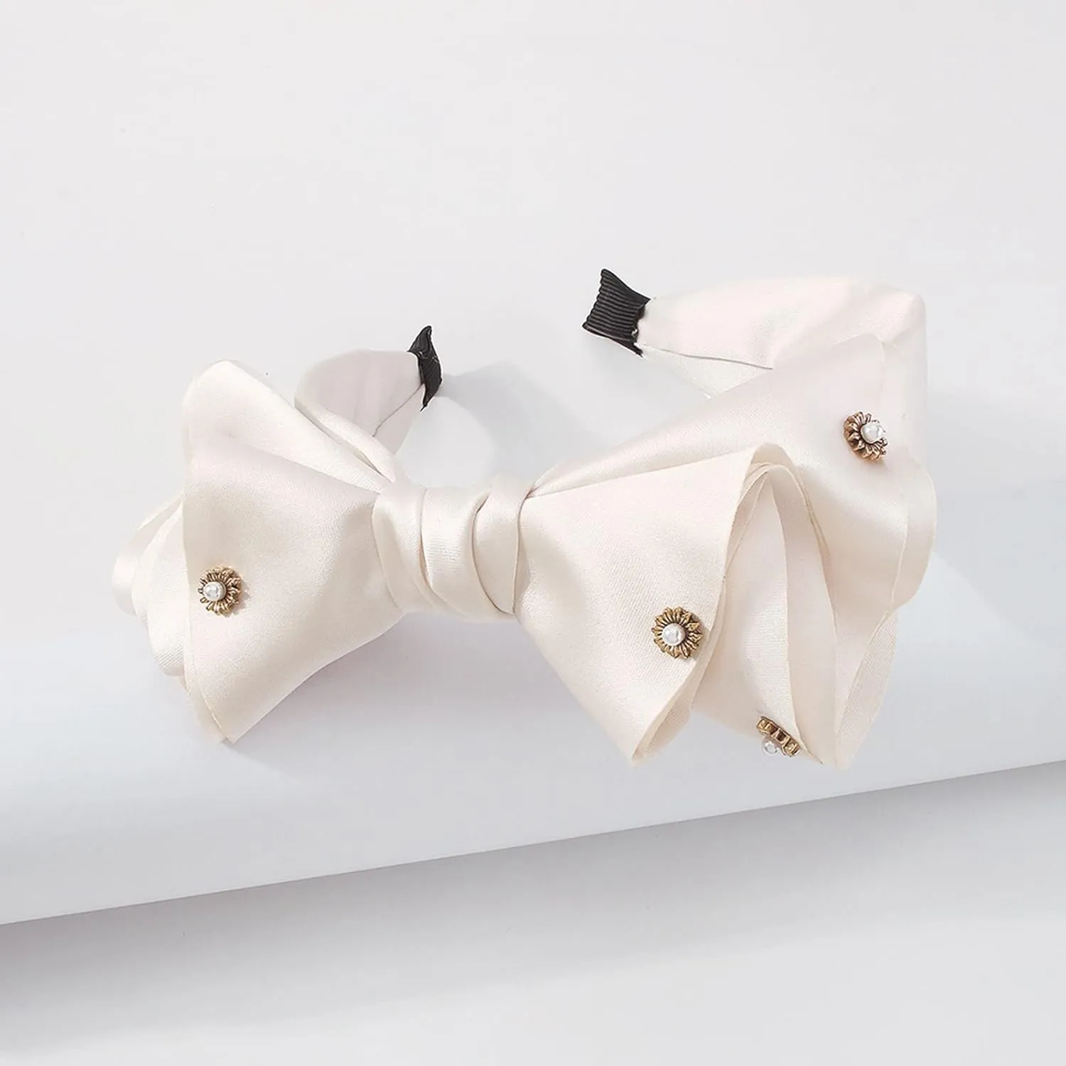 Womens Bow Headband Big Bowknot Headbands Top Knot Pearls Decor Hair Hoop Wide Turban Hair Hoop Bows Hair Accessories