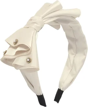 Womens Bow Headband Big Bowknot Headbands Top Knot Pearls Decor Hair Hoop Wide Turban Hair Hoop Bows Hair Accessories
