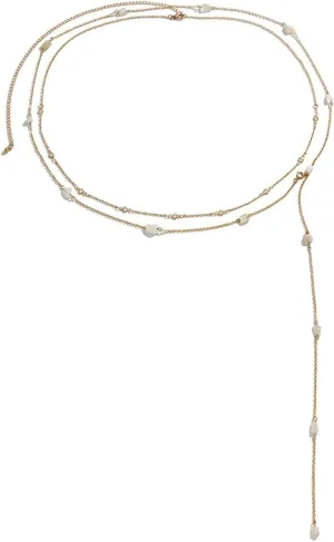 Womens Chain Belts Fashion, Gold Belly Chains for Women Minimalist Double Layer Natural Stone Tassel Waist 37.2Inch Alloy Body Jewelry