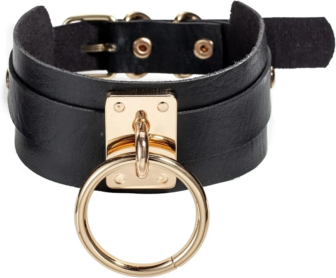 Women's Choker Necklaces PU Leather Collar Necklace Punk Hauling Chain Neck Strap Gothic Nightclub Goth Leash Belts