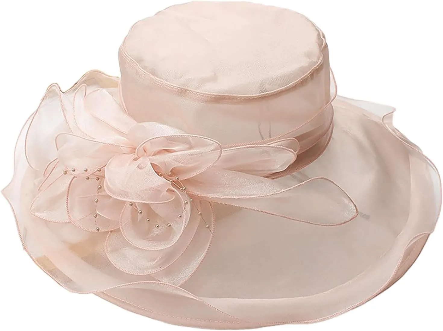 Women's Derby Church Dress Hat Wide Brim Leaf Flower Bridal Shower Hat