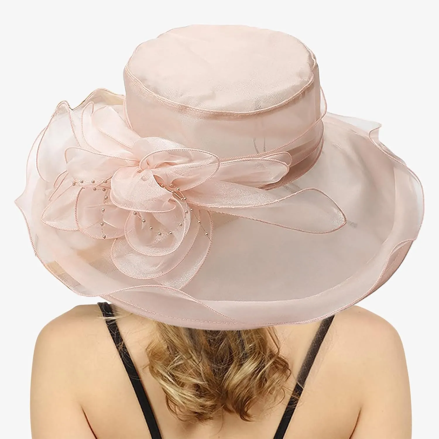 Women's Derby Church Dress Hat Wide Brim Leaf Flower Bridal Shower Hat