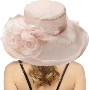 Women's Derby Church Dress Hat Wide Brim Leaf Flower Bridal Shower Hat