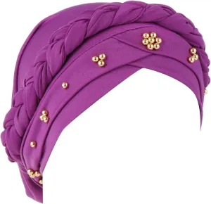 Womens Fashion Pure Pearl Headband Womens Elastic Headband Cap Headband Cap for Ladies Hat Trucker (Purple, One Size)