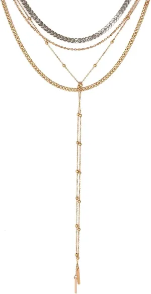 Womens Layered Necklaces, Little Girl Chain Necklace 4 Layer Gold Silver Lobster Claw Tassel Multi Layer Chain Design Vacation Womens Jewelry