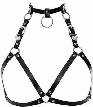 Women's Love heart Leather Corset Harness Belt Chest Punk Collar Choker Sexy for Festival Rave Club Halloween Party Accessory