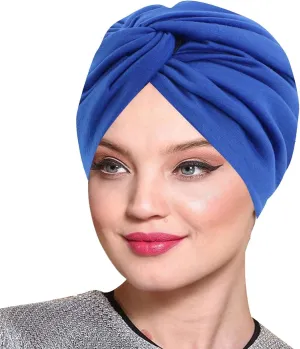 Womens Solid Color Imitation Silk Double Layer Sleeping Hat Twisted Hat Headband Hat Beauty Makeup Home (Blue, One Size)