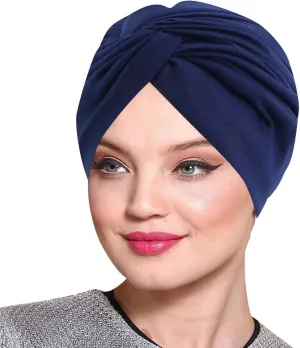 Womens Solid Color Imitation Silk Double Layer Sleeping Hat Twisted Hat Headband Hat Beauty Makeup Home (Navy, One Size)