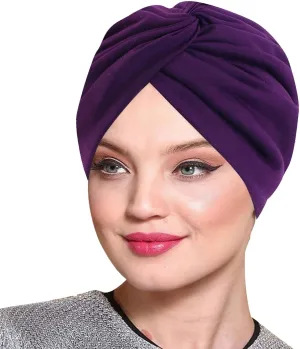 Womens Solid Color Imitation Silk Double Layer Sleeping Hat Twisted Hat Headband Hat Beauty Makeup (Purple, One Size)