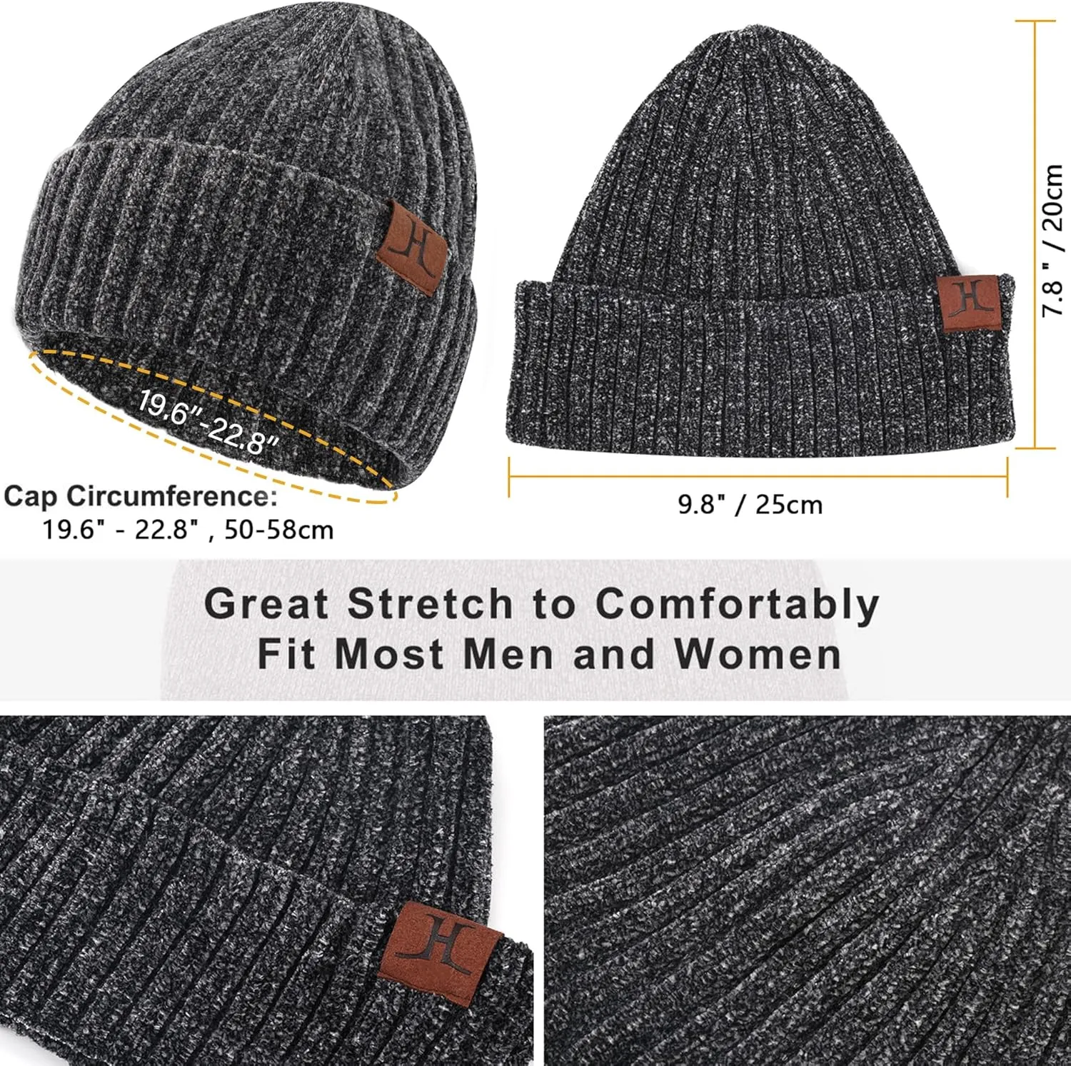Womens Winter Knit Warm Hat Beanie Long Scarf Touch Screen Gloves Set Skull Caps Neck Scarves for Women