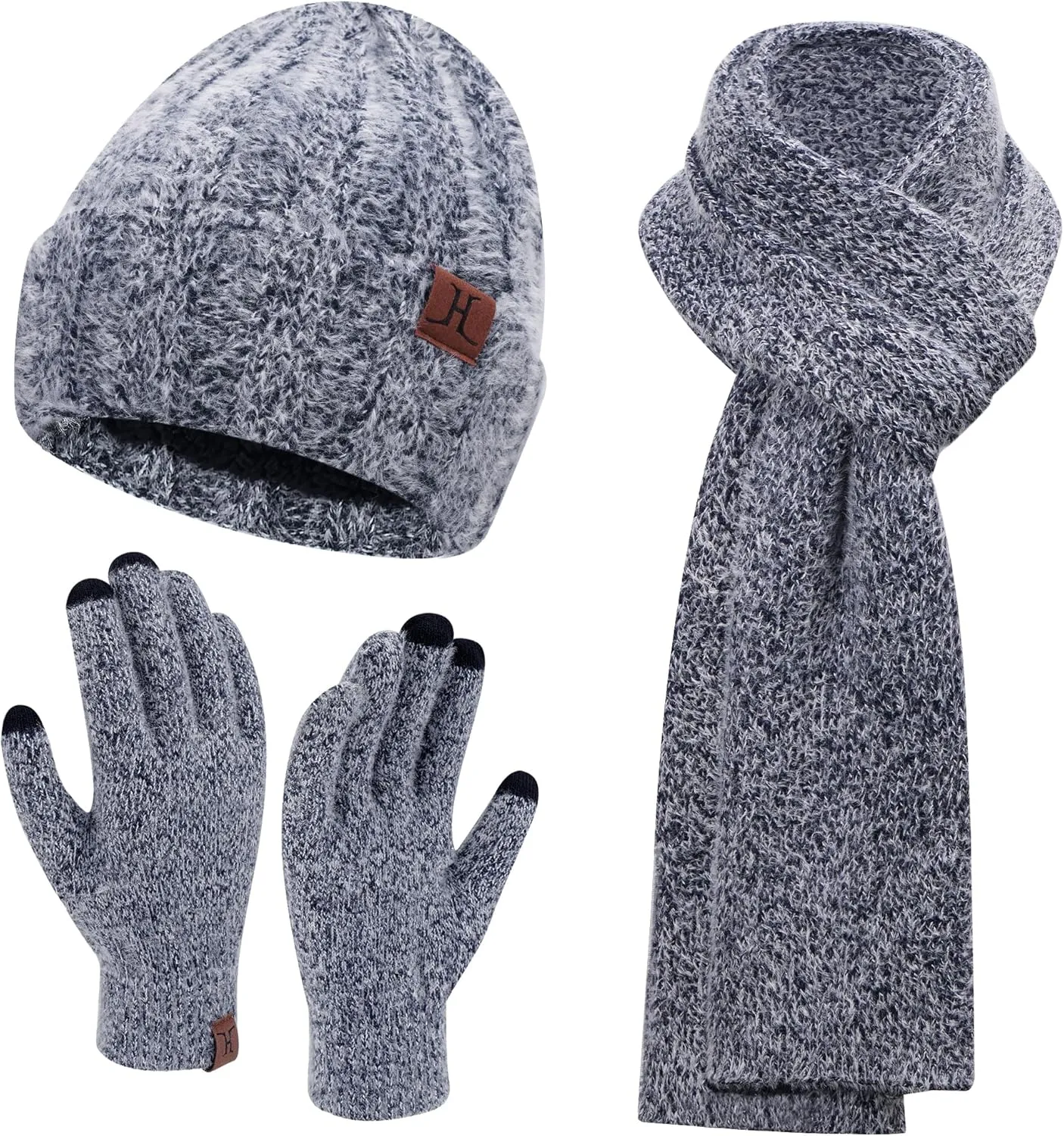 Womens Winter Warm Knit Beanie Hat Touchscreen Gloves Long Neck Scarf Set with Fleece Lined Skull Caps Gifts for Women