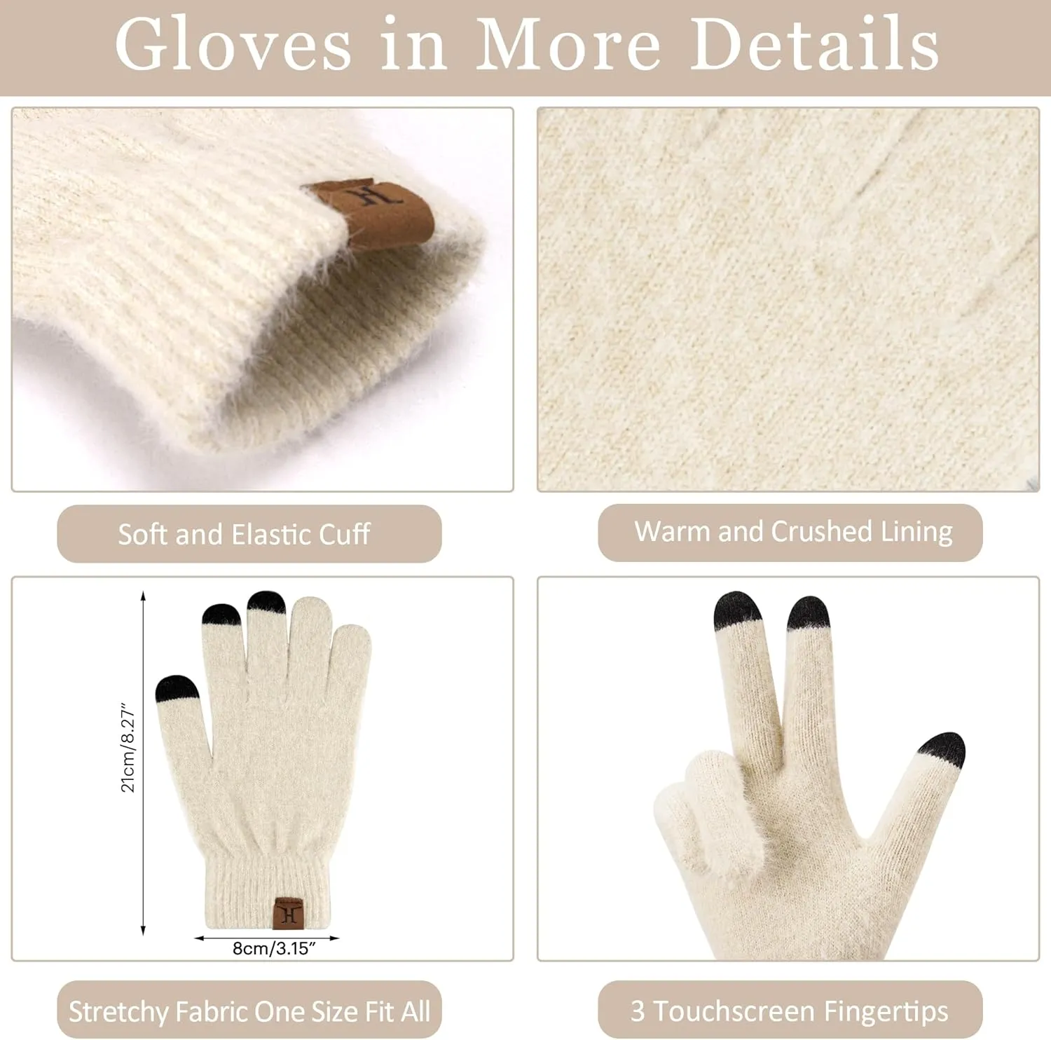 Womens Winter Warm Knit Beanie Hat Touchscreen Gloves Long Neck Scarf Set with Fleece Lined Skull Caps Gifts for Women