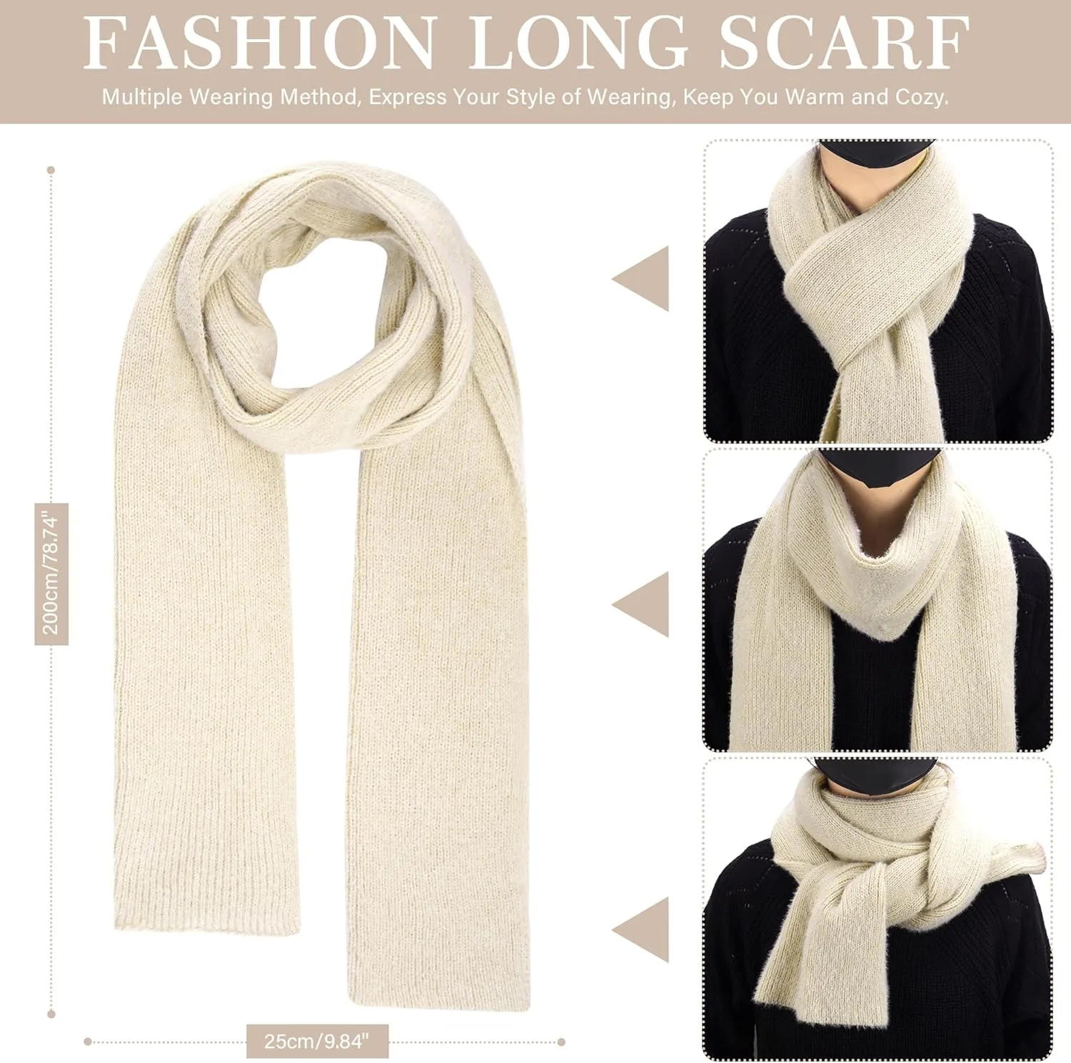 Womens Winter Warm Knit Beanie Hat Touchscreen Gloves Long Neck Scarf Set with Fleece Lined Skull Caps Gifts for Women
