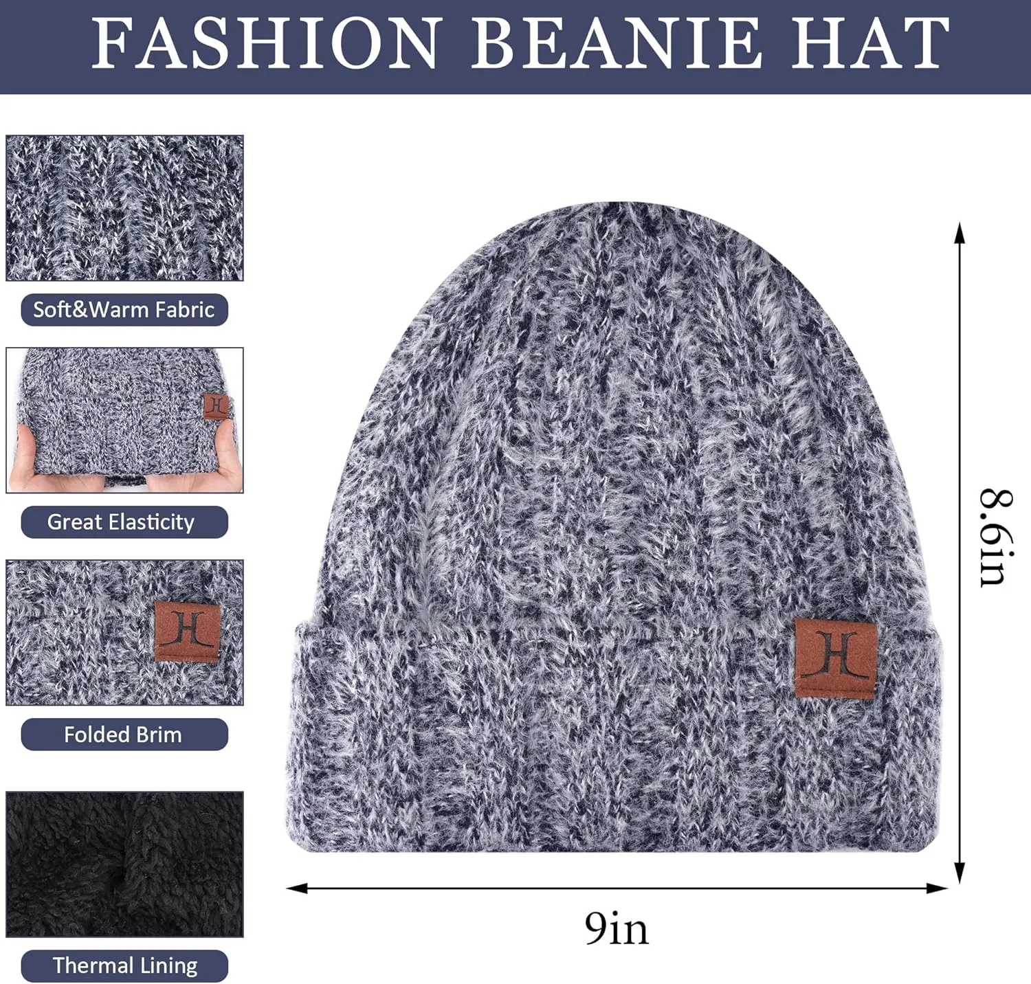Womens Winter Warm Knit Beanie Hat Touchscreen Gloves Long Neck Scarf Set with Fleece Lined Skull Caps Gifts for Women