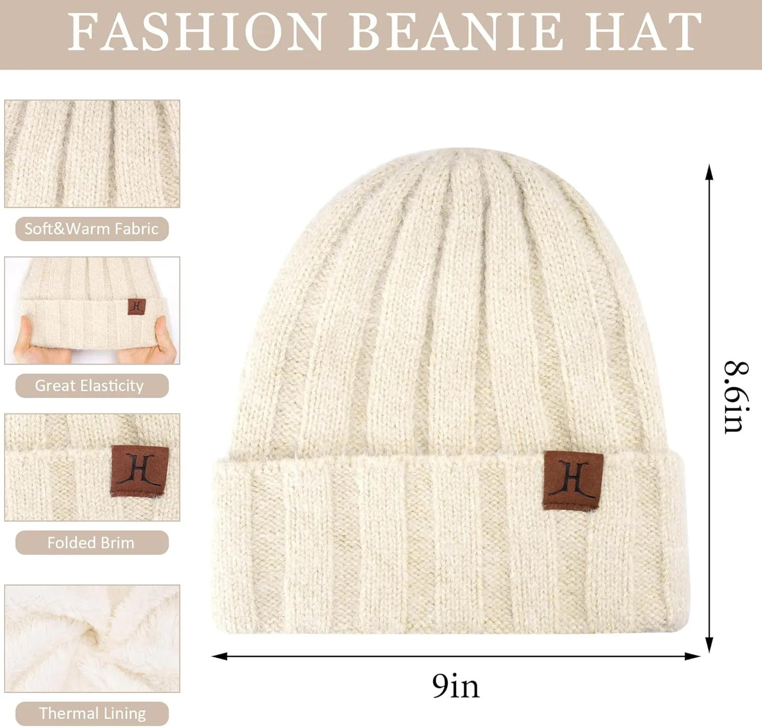 Womens Winter Warm Knit Beanie Hat Touchscreen Gloves Long Neck Scarf Set with Fleece Lined Skull Caps Gifts for Women