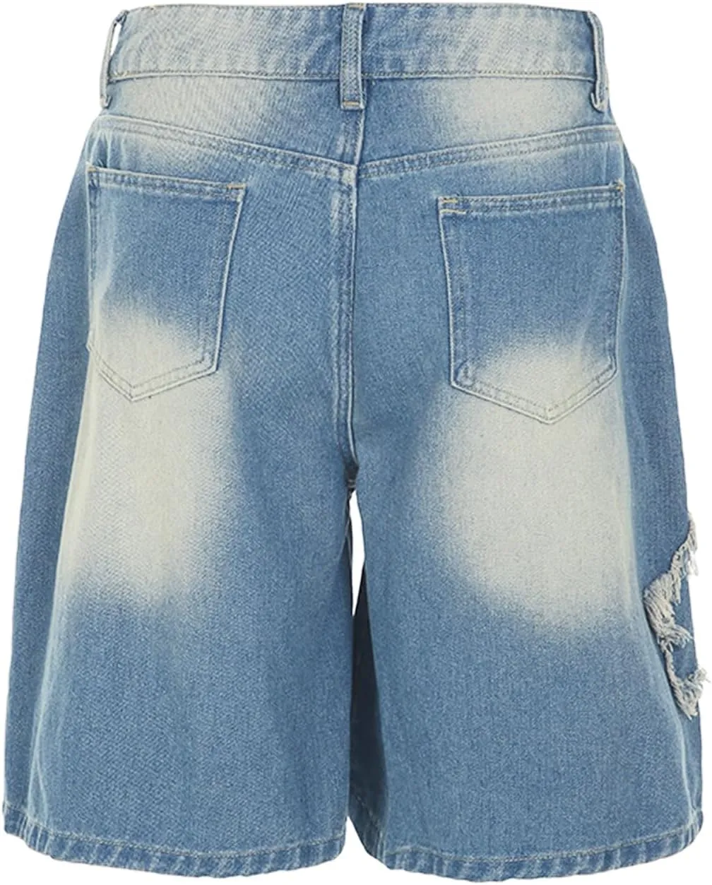 Women's Y2K Baggy Jorts Wide Leg Graphic Star Patchwork Fringe Tears Denim Jean Shorts Womens Summer Streetwear