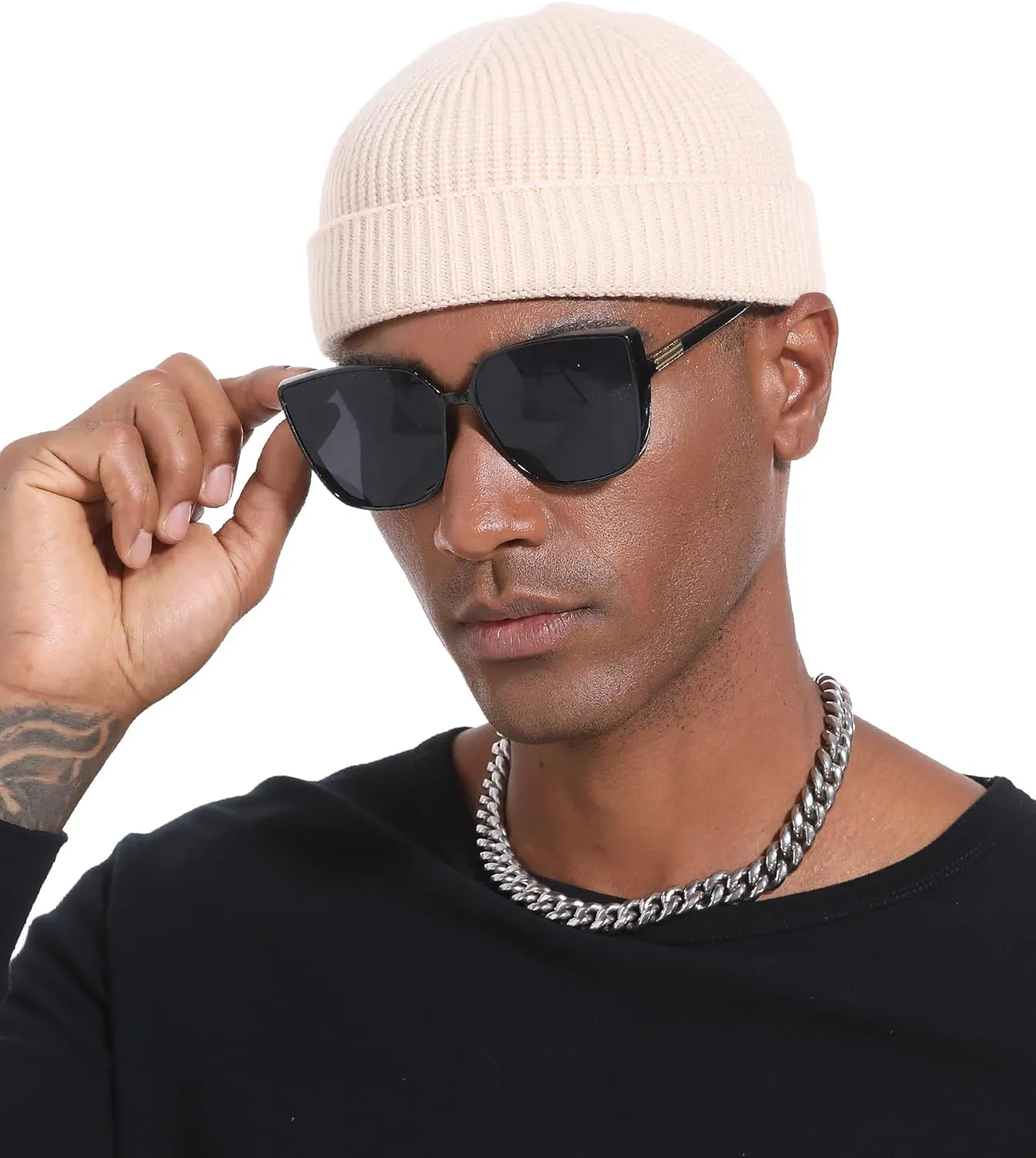 Wool Cuffed Beanie for Men Unisex Knit Watch Cap Thin Fisherman Beanies
