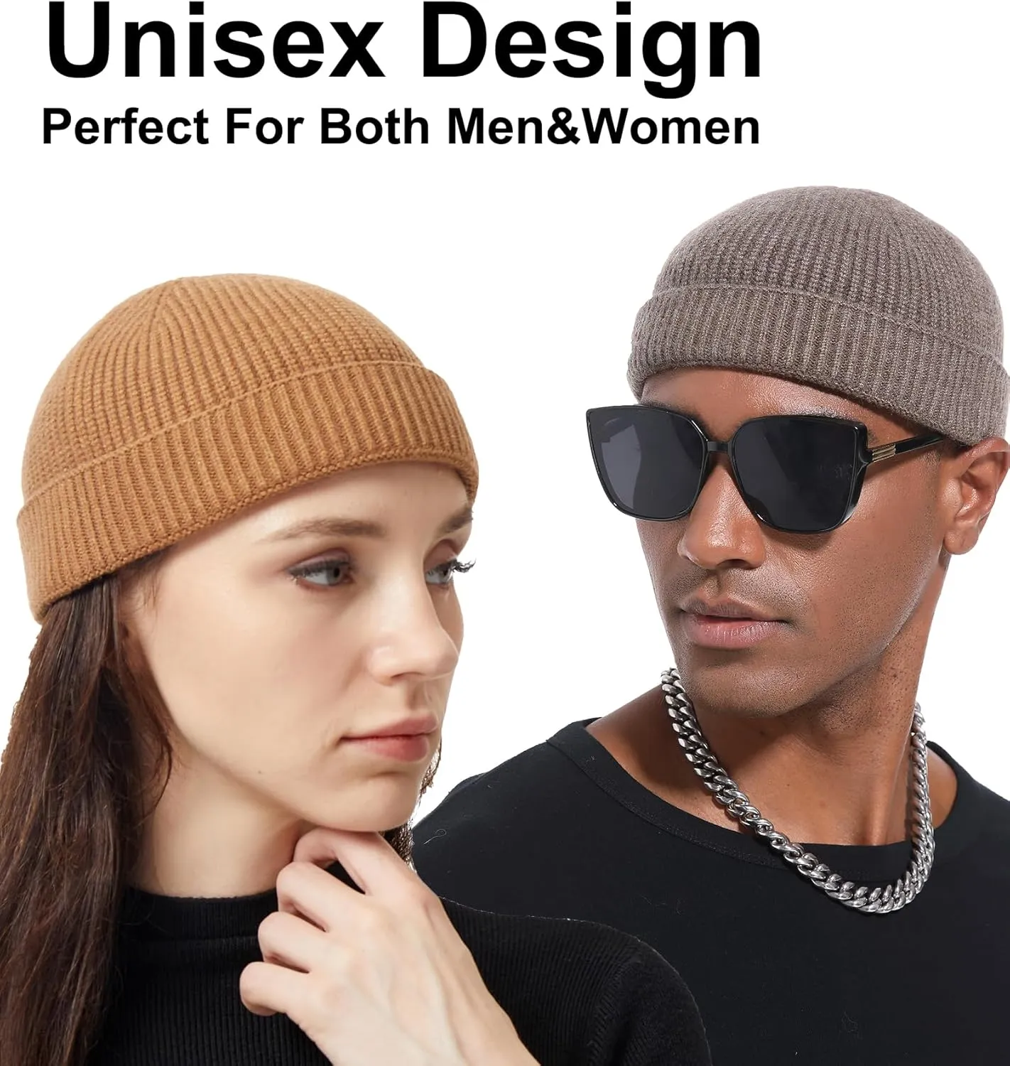 Wool Cuffed Beanie for Men Unisex Knit Watch Cap Thin Fisherman Beanies