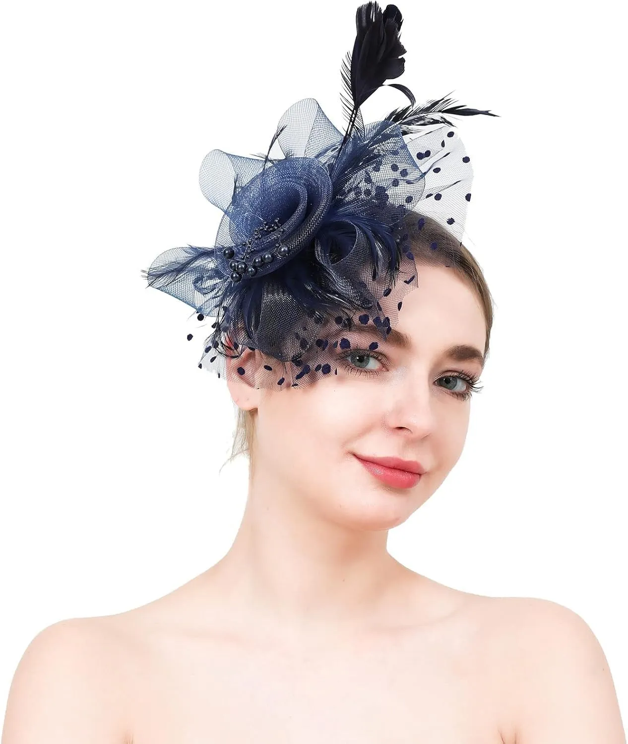 YOLAI Fascinator Hat for Women Tea Party Headband Wedding Cocktail Flower Mesh Feathers Hair Clip 20S Headpiece