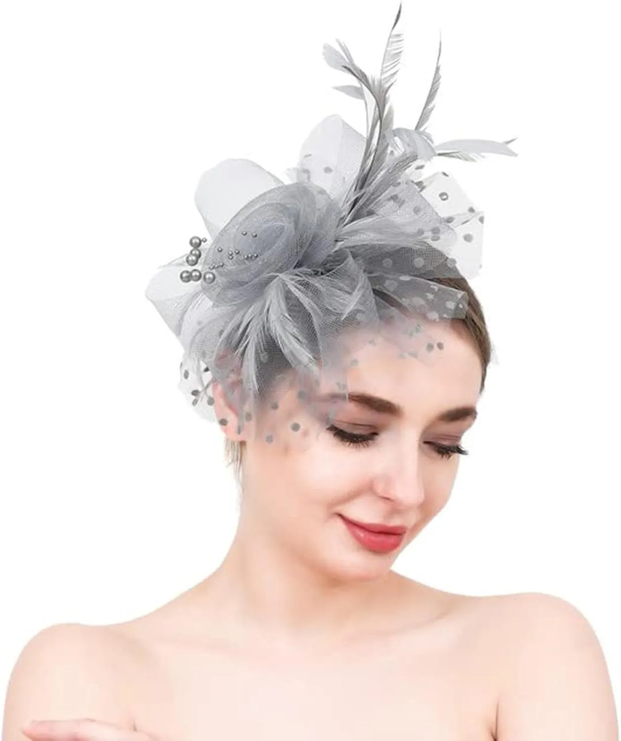 YOLAI Fascinator Hat for Women Tea Party Headband Wedding Cocktail Flower Mesh Feathers Hair Clip 20S Headpiece