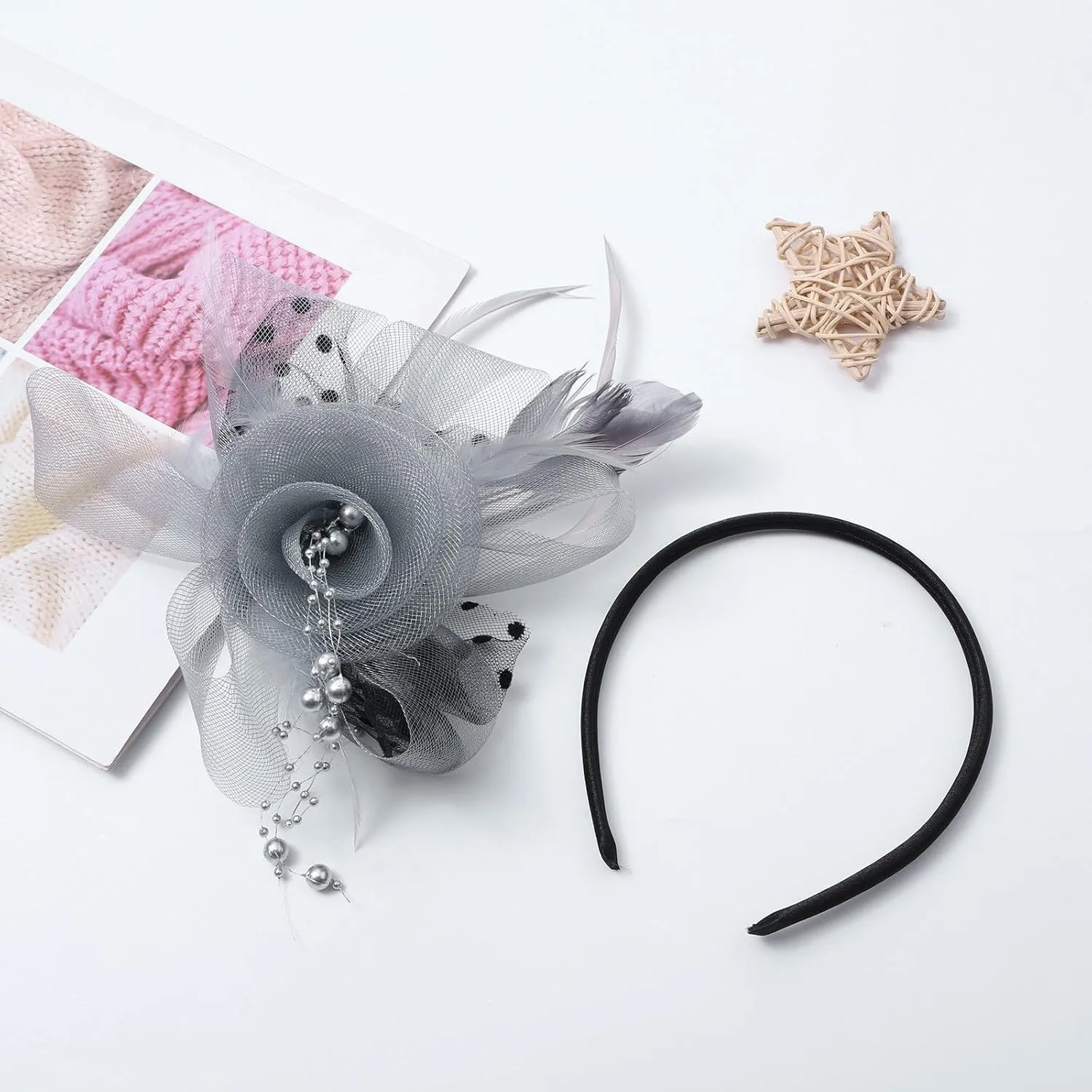 YOLAI Fascinator Hat for Women Tea Party Headband Wedding Cocktail Flower Mesh Feathers Hair Clip 20S Headpiece