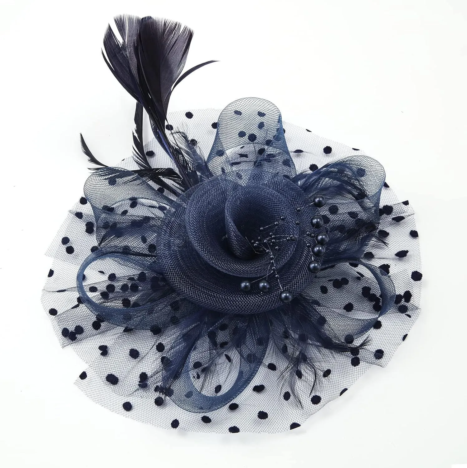YOLAI Fascinator Hat for Women Tea Party Headband Wedding Cocktail Flower Mesh Feathers Hair Clip 20S Headpiece