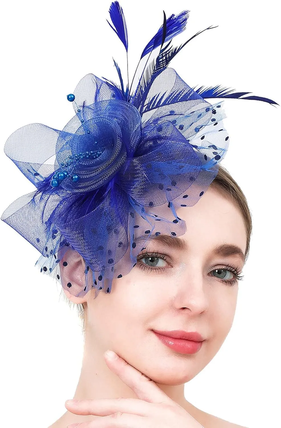 YOLAI Fascinator Hat for Women Tea Party Headband Wedding Cocktail Flower Mesh Feathers Hair Clip 20S Headpiece