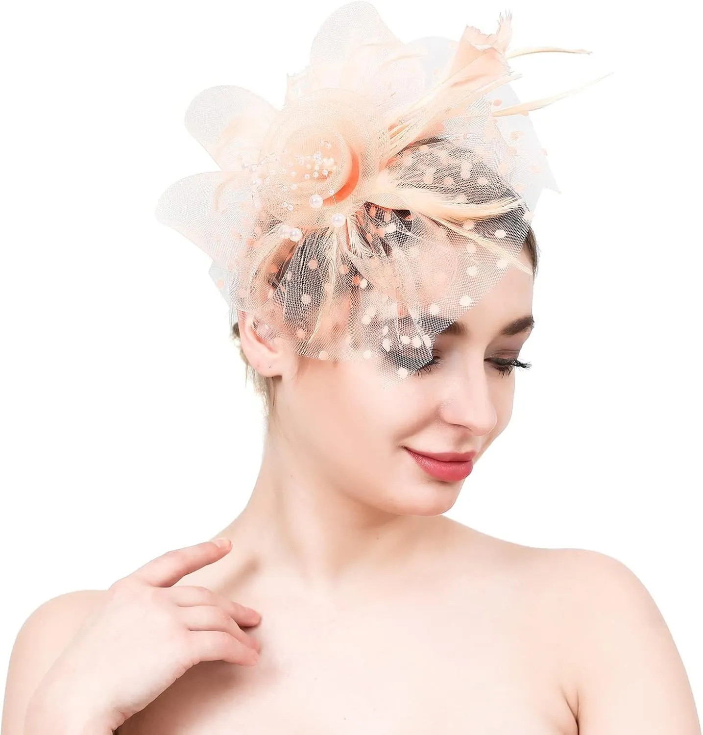 YOLAI Fascinator Hat for Women Tea Party Headband Wedding Cocktail Flower Mesh Feathers Hair Clip 20S Headpiece