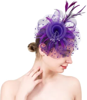 YOLAI Fascinator Hat for Women Tea Party Headband Wedding Cocktail Flower Mesh Feathers Hair Clip 20S Headpiece