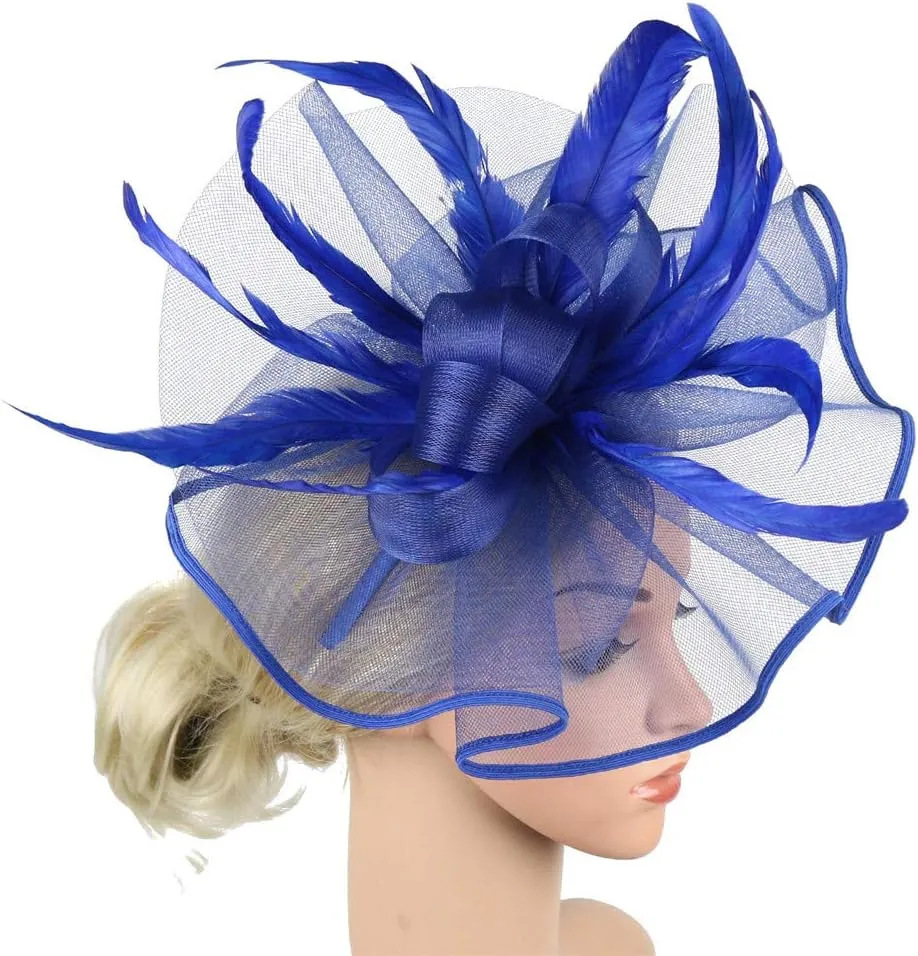 YOLAI Fascinators Hat Flower Cocktail Lace Mesh Feathers Headband Clip for Women Tea Party Wedding Vintage Derby Hats